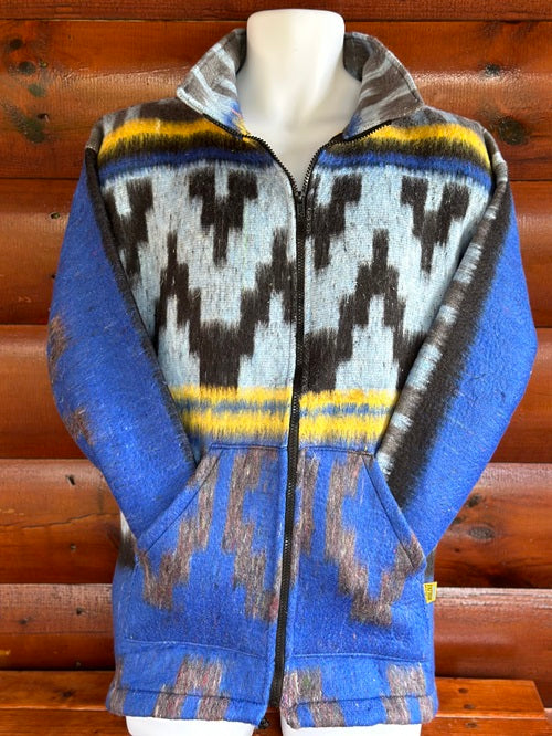 Blue Black Yellow Fleece Aztec Jacket - Bonfire Baja Hoodies