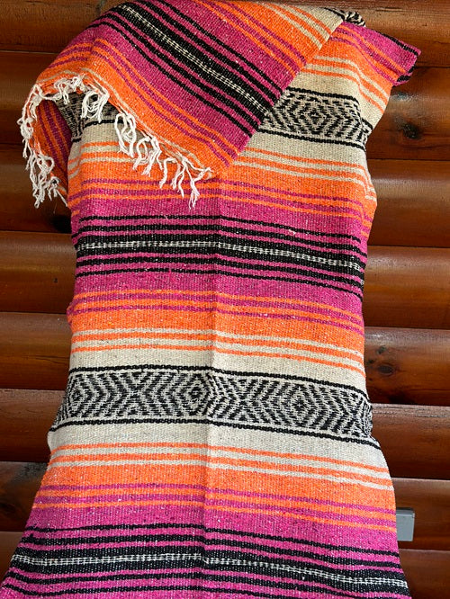 Hot Pink Orange Black Classic Mexican Blanket - Bonfire Baja Hoodies