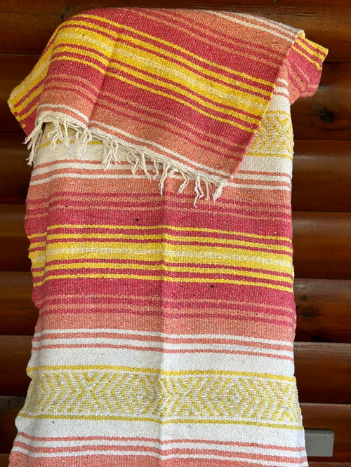 Coral Pink Yellow Classic Mexican Blanket - Bonfire Baja Hoodies