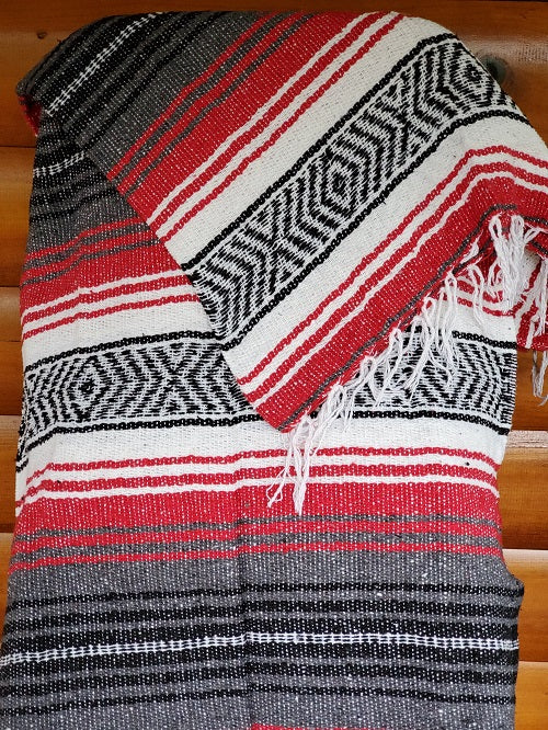 Red Charcoal White Classic Mexican Blanket - Bonfire Baja Hoodies