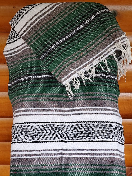 Forest Green Charcoal White Classic Mexican Blanket - Bonfire Baja Hoodies