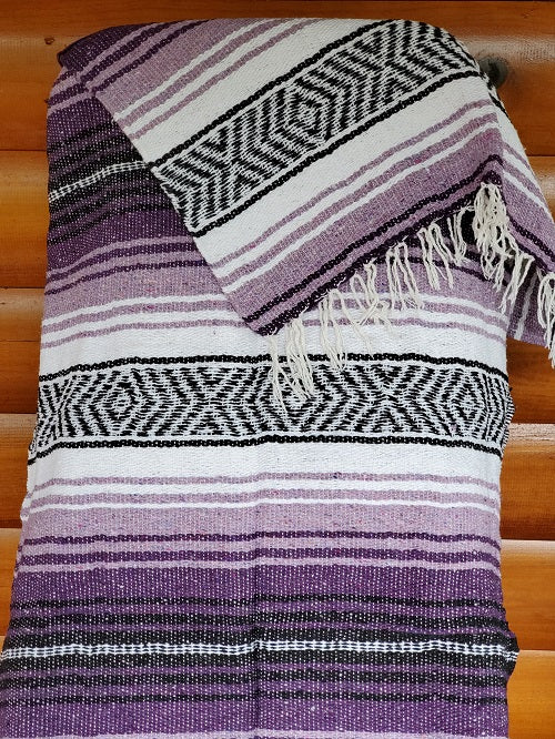 Dark Purple Light Purple White Classic Mexican Blanket - Bonfire Baja Hoodies