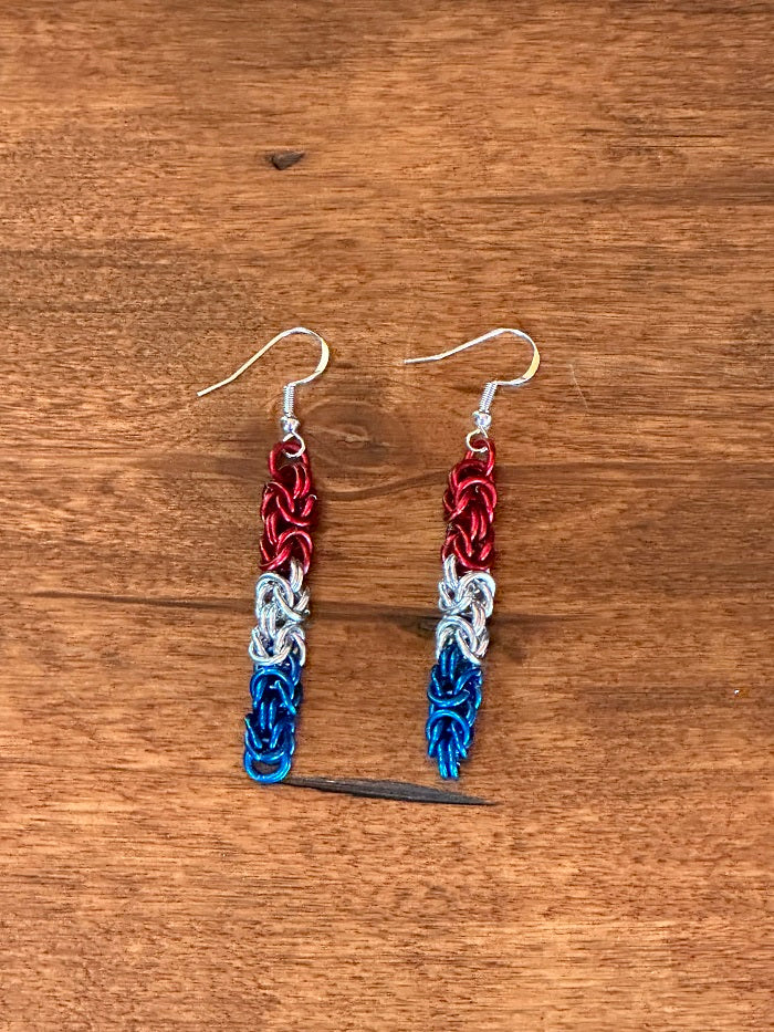 Byzantine Red White Blue Chain Maille Earrings - Bonfire Baja Hoodies
