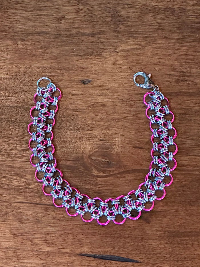 Japanese Lace Pink Silver Chain Maille Bracelet - Bonfire Baja Hoodies