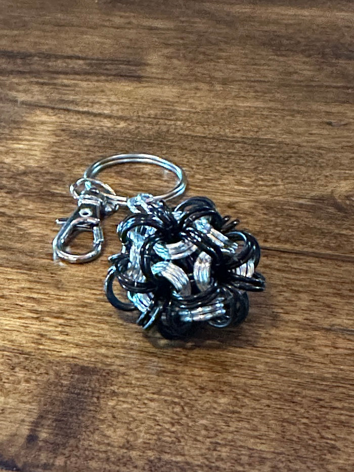 Ball N Chain Black Silver Chain Maille KeyChain - Bonfire Baja Hoodies