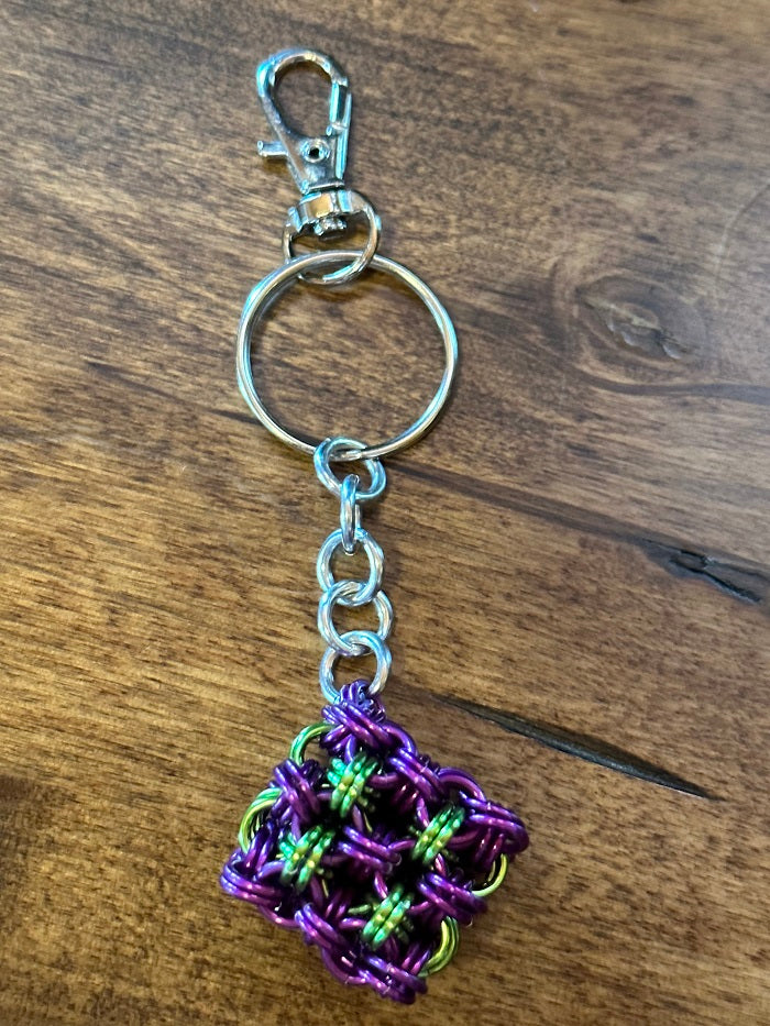 Cubix Cube Purple Lime Chain Maille KeyChain - Bonfire Baja Hoodies