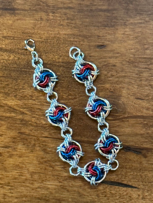 Infinity Knot Red White Blue Chain Maille Bracelet - Bonfire Baja Hoodies
