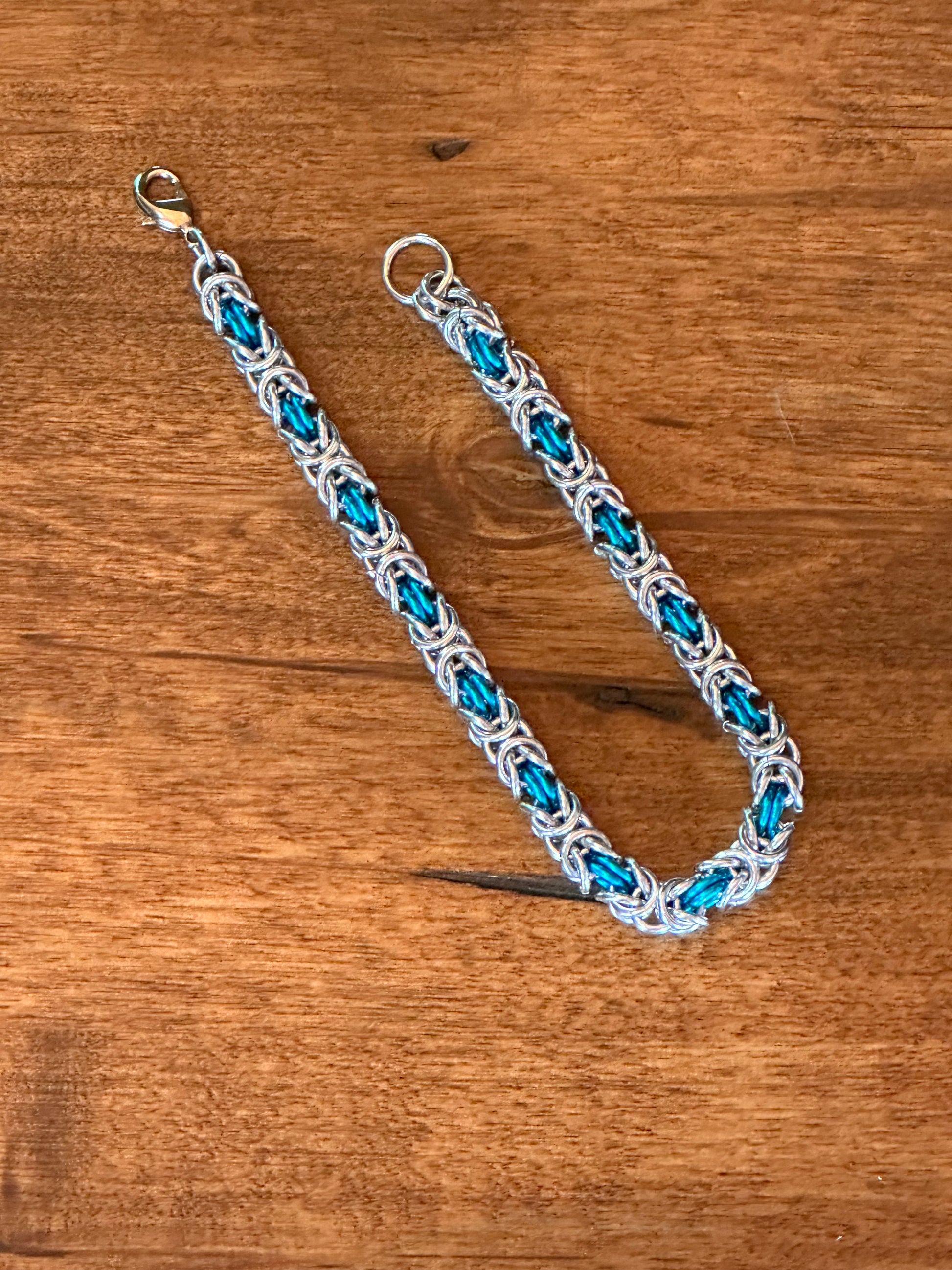 Byzantine Turquoise Silver Chain Maille Bracelet - Bonfire Baja Hoodies