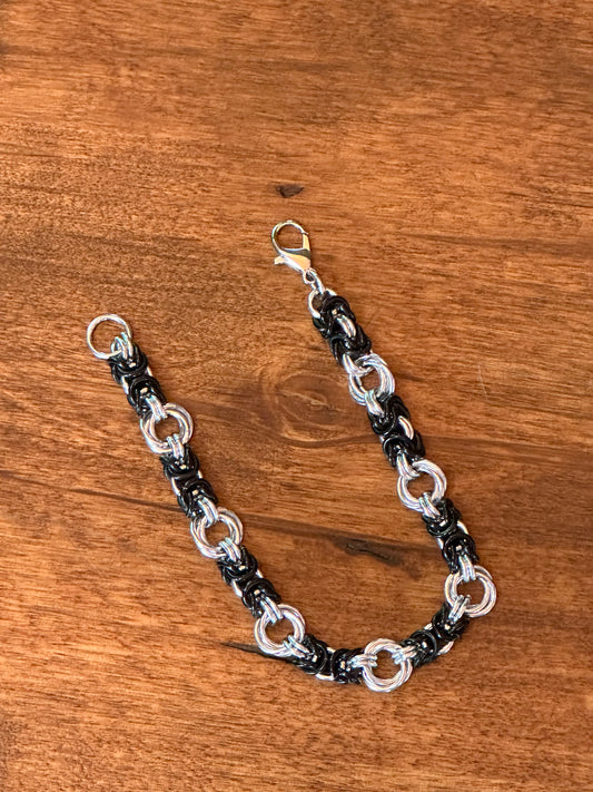 Byzantine Rose Black and Silver Chain Maille Bracelet - Bonfire Baja Hoodies